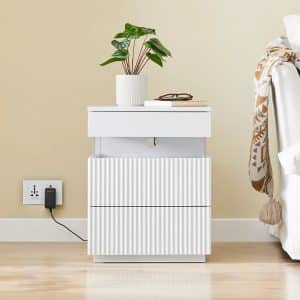 Optimal opbevaring: sengebord med 3 skuffer og ambient lys, B41 Ã D40 Ã H52cm